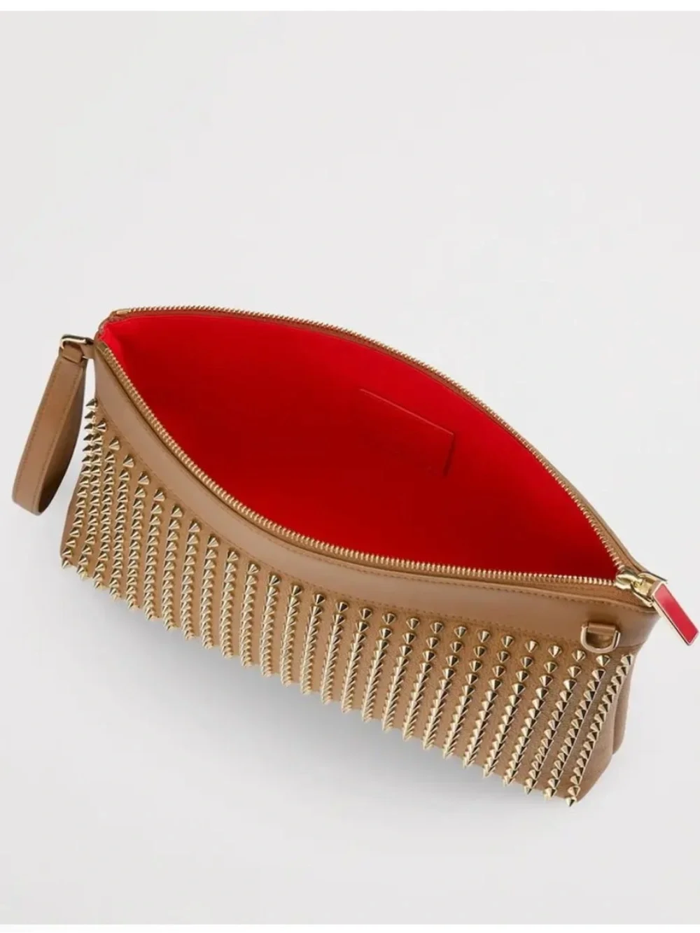 Christian Louboutin Suede Leather Wristlet Clutch in Tan